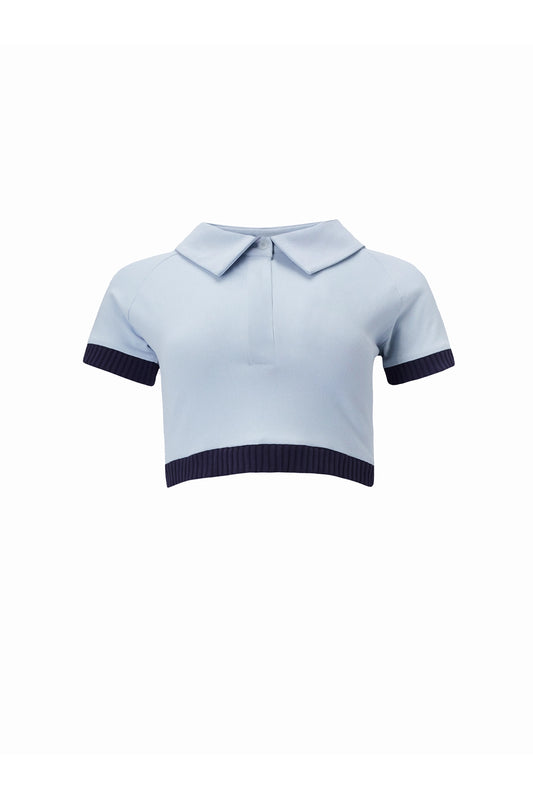 elle crop polo top - baby blue