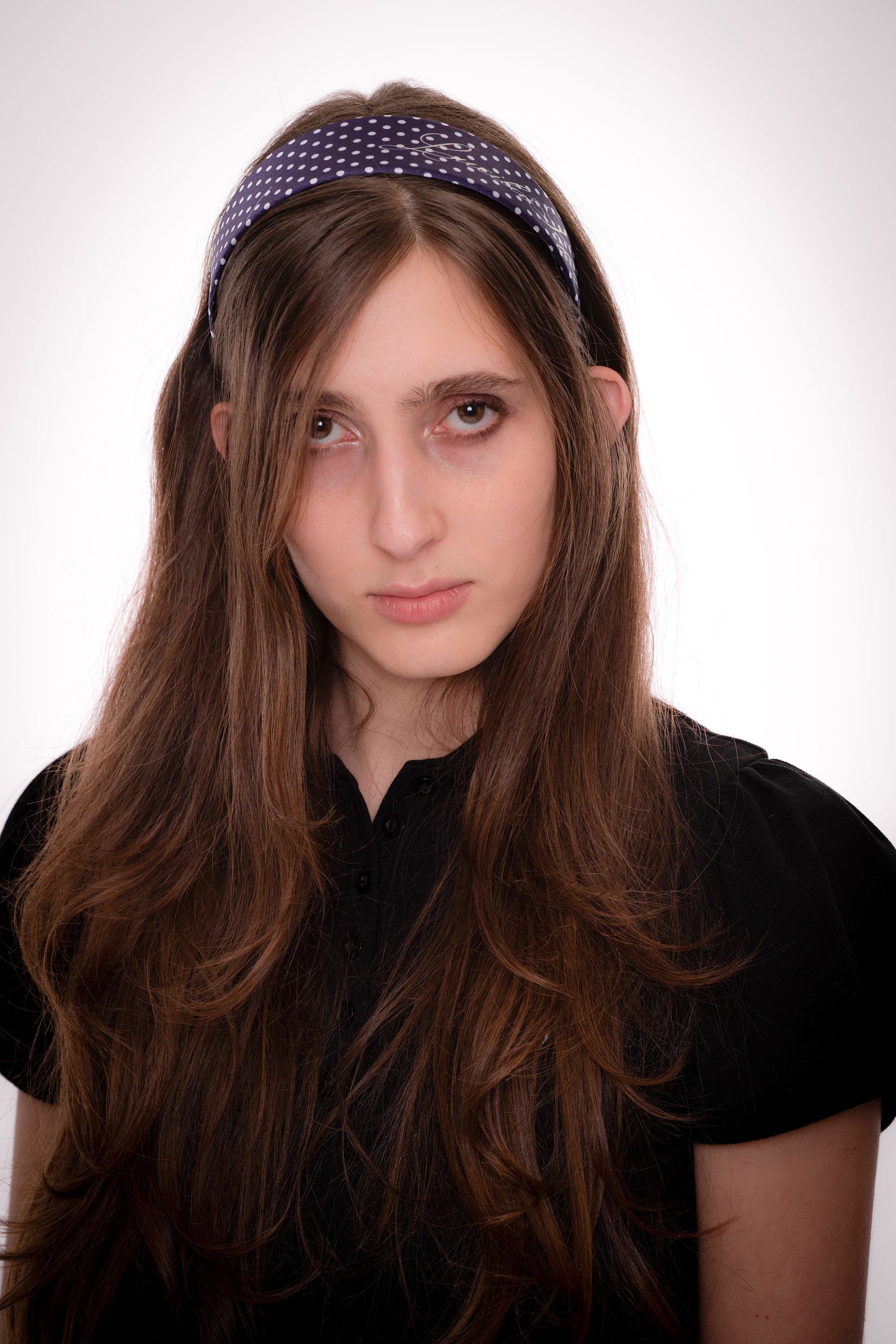 daisy randone headband - navy with polka dots