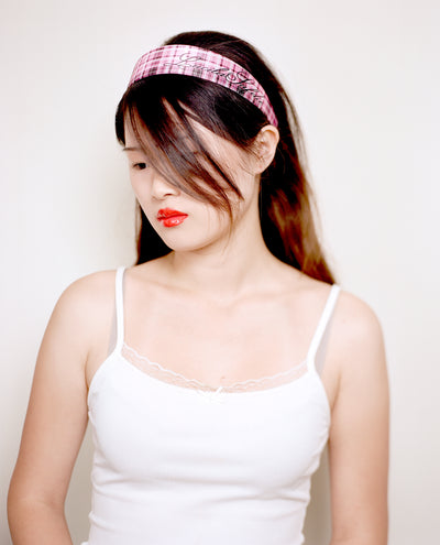 Daisy Randone headband - pink tartan