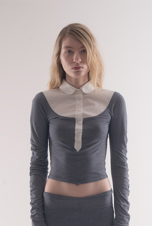 Helena polo top - navy and white