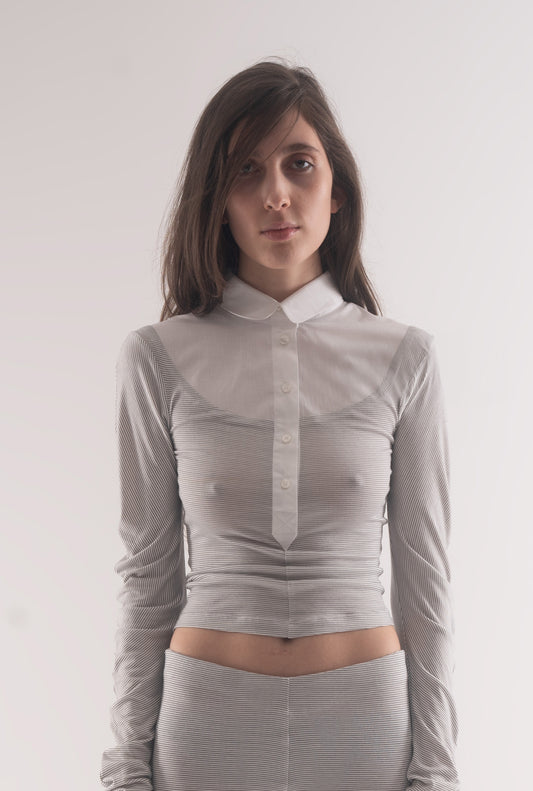 Helena polo top - grey and white
