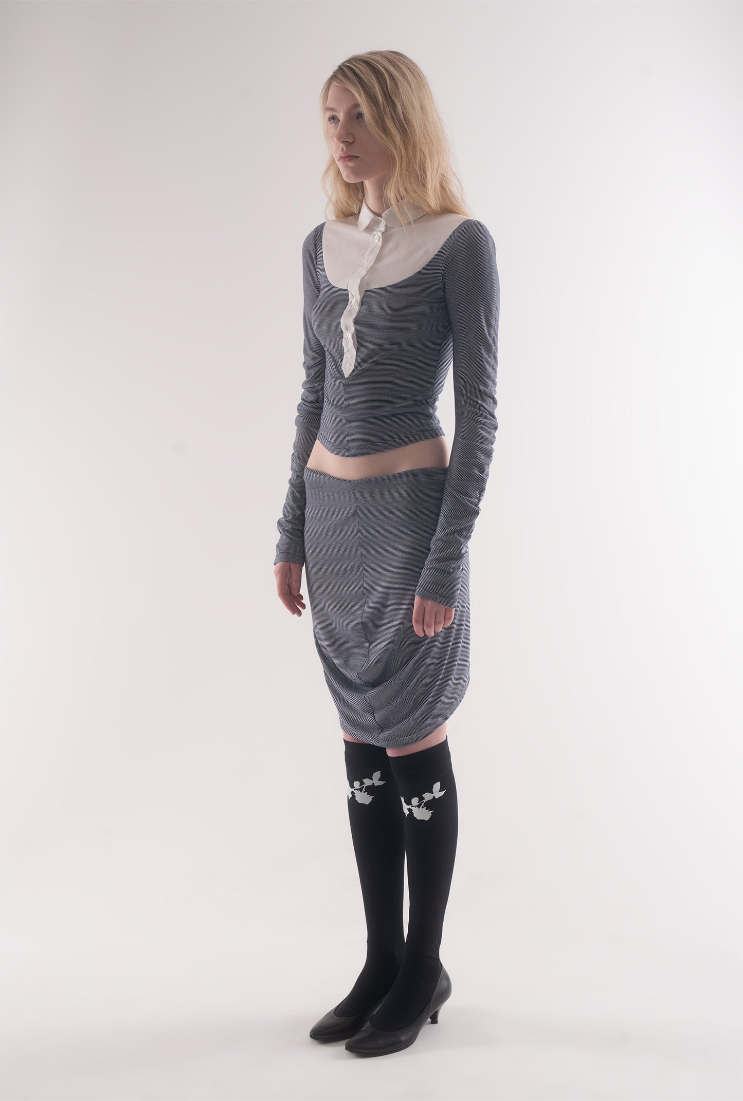 Helena polo top - navy and white