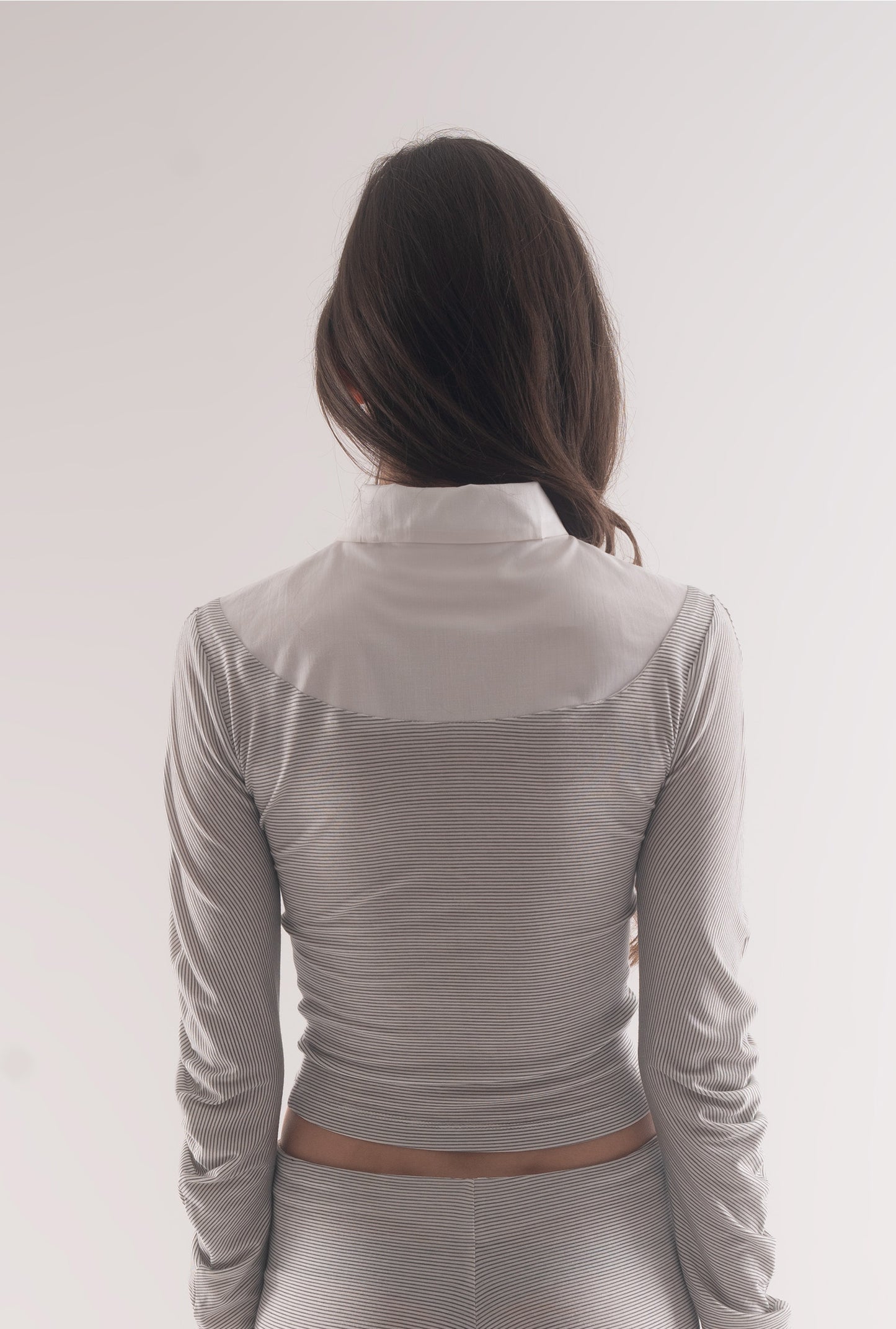 Helena polo top - grey and white