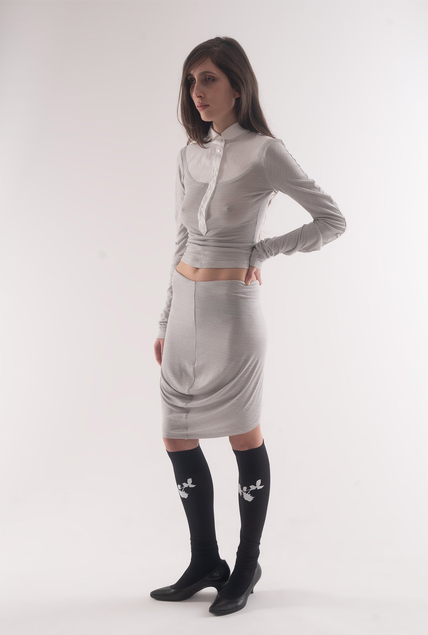 Helena polo top - grey and white