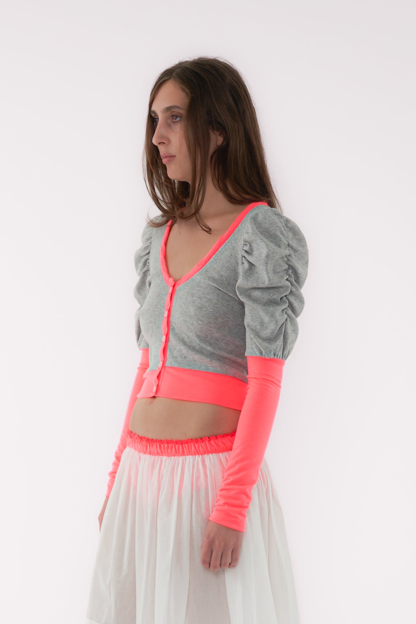 Candy Cardigan - Grey/Flo Pink