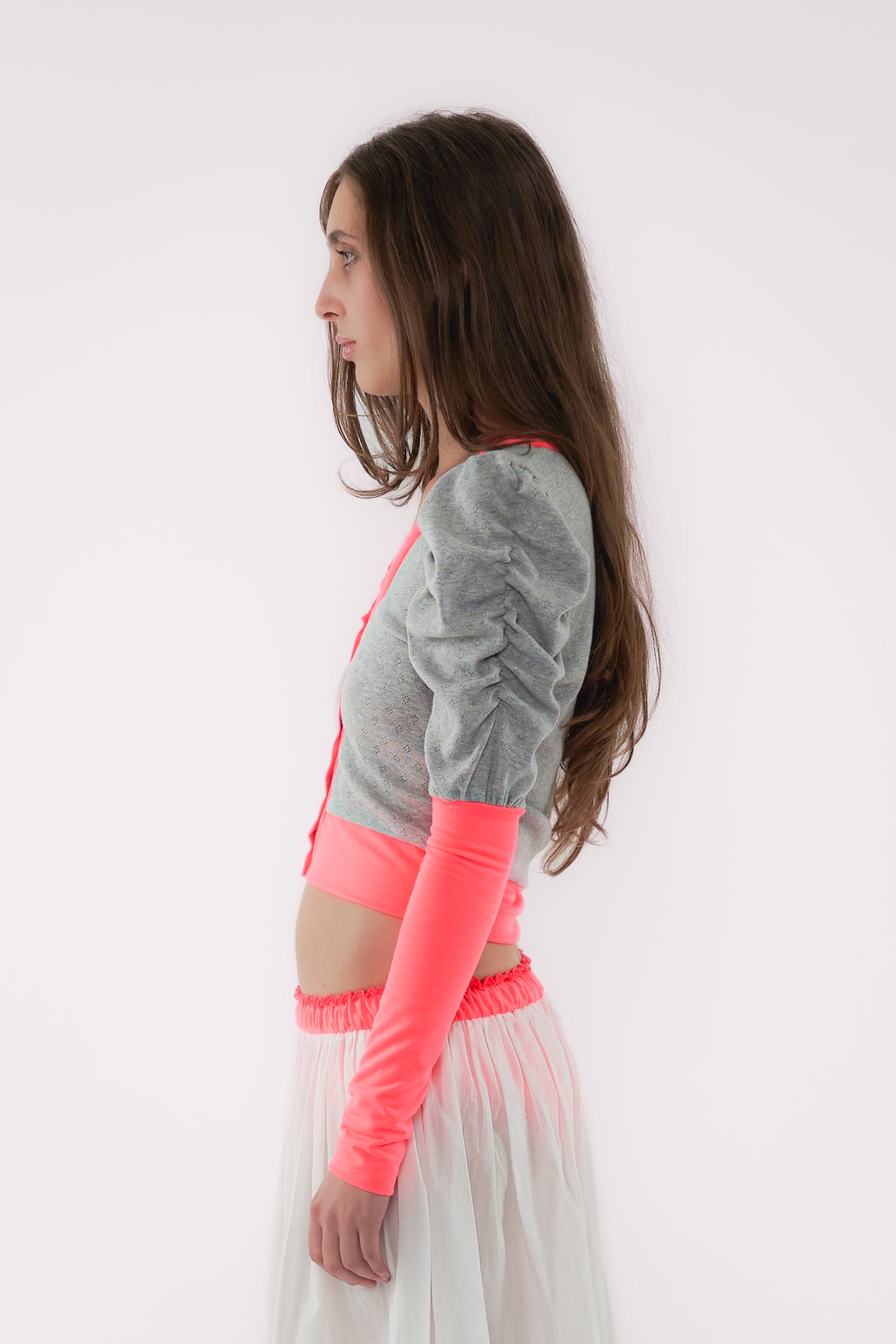 Candy Cardigan - Grey/Flo Pink