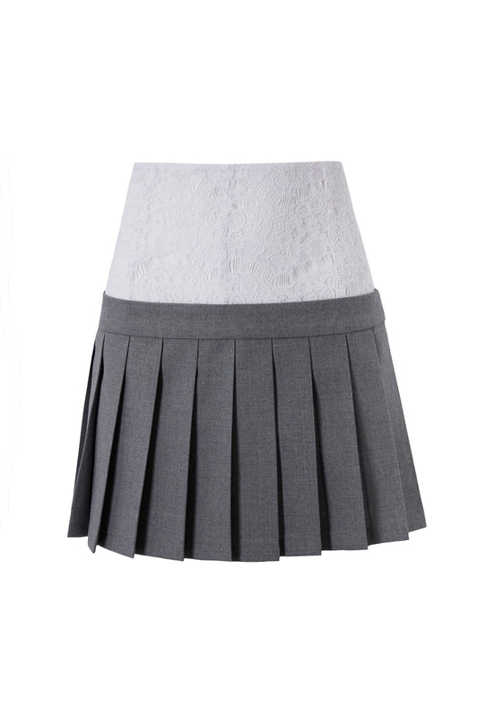 milk skirt - grey with white lace waistband