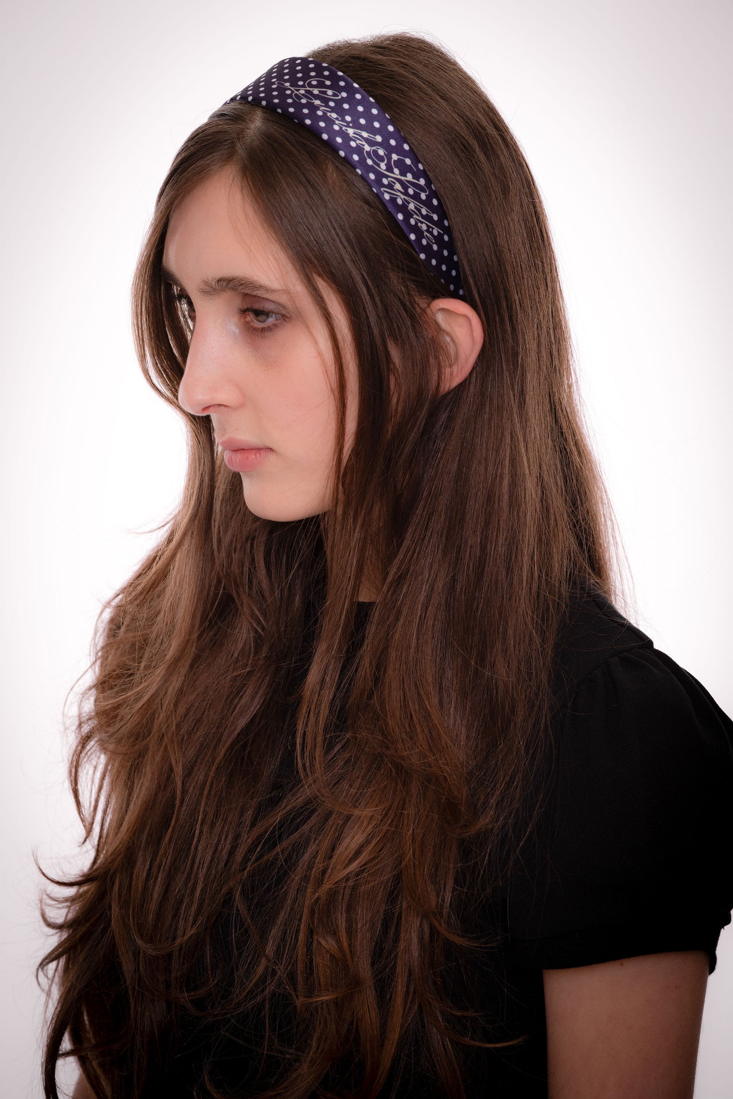 daisy randone headband - navy with polka dots