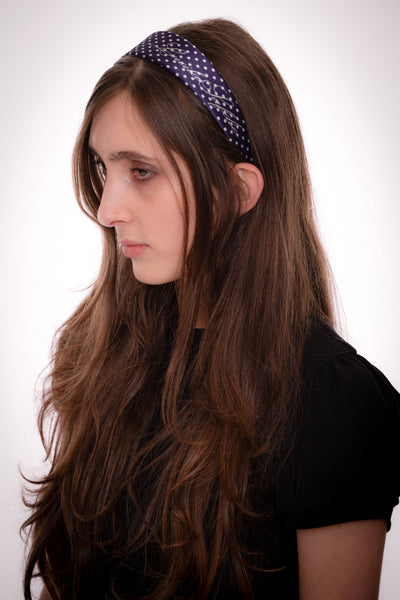 daisy randone headband - navy with polka dots